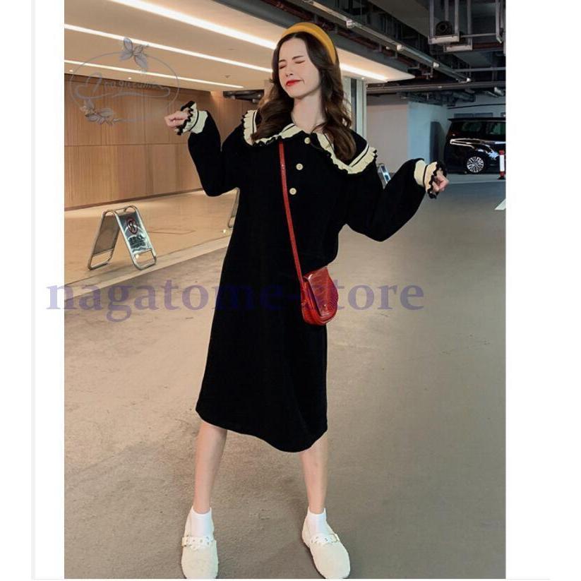 ロングワンピース 長袖 ワンピース ロング 春 秋 ロング丈 黒ワンピース カジュアル ゆったり シンプル 襟付き Hl0902 Koi23 永留幹也 通販 Yahoo ショッピング