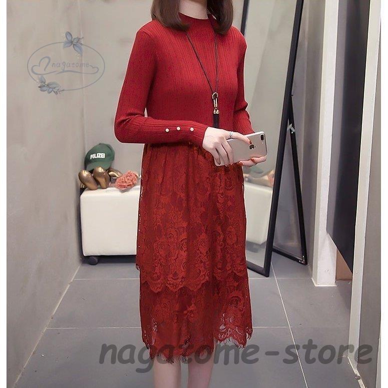 切り替え ニットワンピース レース 大きいサイズ 3l 4l 5l 黒 赤 ティアード ワンピース レディース 長袖 秋 冬 ミモレ丈 ハイネック 無地 大人可愛い きれいめ Hl0902 Koi39 永留幹也 通販 Yahoo ショッピング