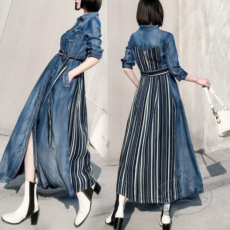 デニムワンピース ロング デニム シャツワンピース 七分袖 大きいサイズ 小さいサイズ 春 夏 秋 冬 カジュアル レディース 韓国 Hl0902 Koi65 永留幹也 通販 Yahoo ショッピング