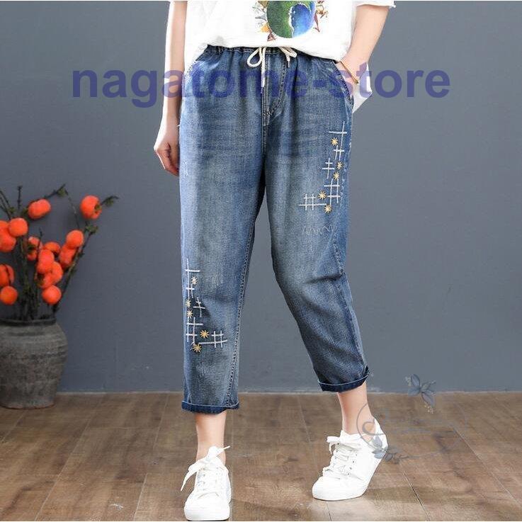 刺繍デニムパンツ レディース七分丈デニムパンツ ウエストゴムデニムパンツ カジュアル花柄ジーンズ ナチュラルgパン 民族風刺繍 森系 Jiangs0211 Crnzk453 永留幹也 通販 Yahoo ショッピング