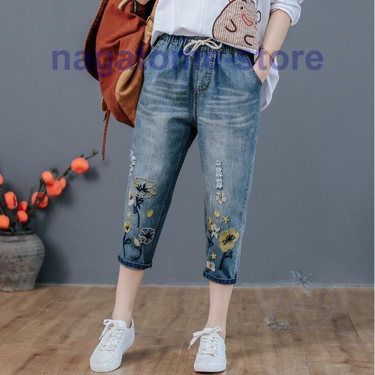 刺繍デニムパンツ レディース七分丈デニムパンツ サルエルパンツ デニム 花柄ジーンズ 刺繍gパン 民族風刺繍 森系 Jiangs0211 Crnzk460 永留幹也 通販 Yahoo ショッピング