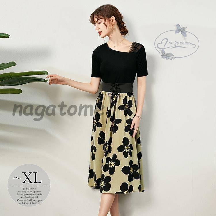 購入超高品質 ワンピース ドッキングワンピ 花柄 半袖 フレアワンピ ウエストマーク フェミニン デート 女子会 ストリート ママ お出かけ ママスタイル Wge26 売りショップ Manpredict Com