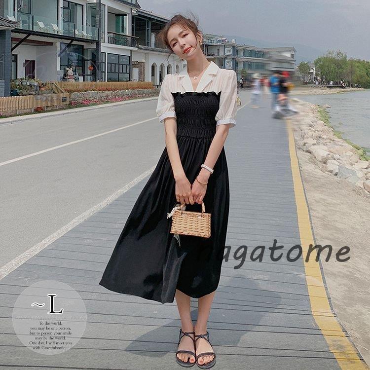 純正お得セール ワンピース ドッキングワンピース 春夏 パフスリーブ 半袖 襟付き 薄手 ゆったり ロングワンピース 白黒 リモート かわいい ストリート 仕入れ Www Superavila Com