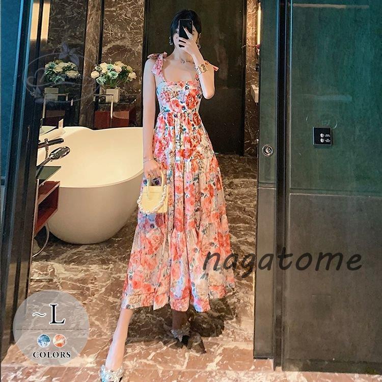 限定値下げ ワンピース 花柄 フリル ハイウエスト ロングワンピ アーティスティック 涼しげ サンドレス 優雅 リゾート フェミニン 休日 女子旅 定番 人気が高まる Www Superavila Com