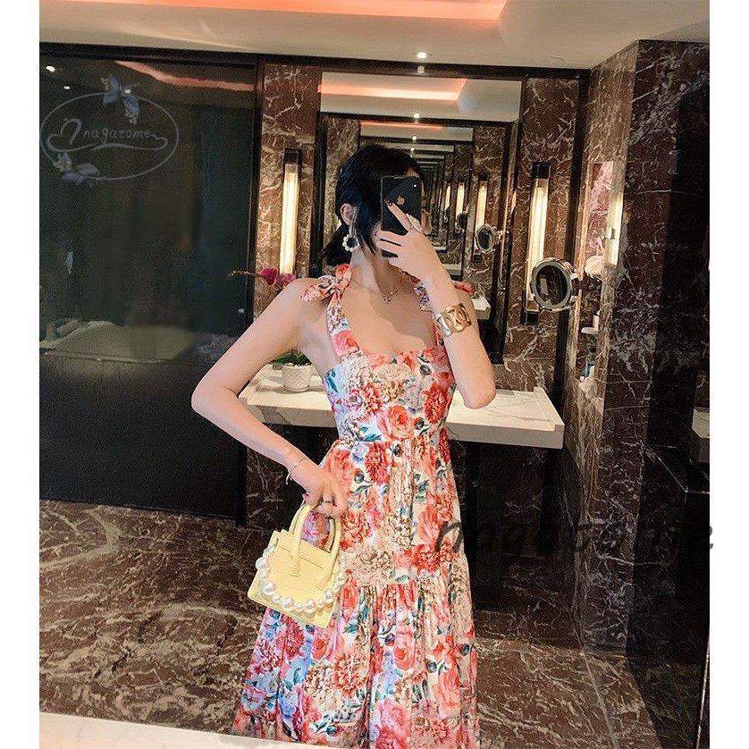 限定値下げ ワンピース 花柄 フリル ハイウエスト ロングワンピ アーティスティック 涼しげ サンドレス 優雅 リゾート フェミニン 休日 女子旅 定番 人気が高まる Www Superavila Com