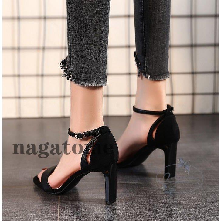 シューズ サンダル ストラップサンダル オープントゥ ハイヒール 無地 黒 ナチュラルコーデ 食事会 デイリースタイル Ol デイリー 母親 Ng723 Gm252 永留幹也 通販 Yahoo ショッピング