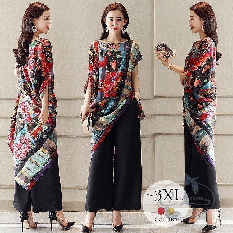 パンツドレス セットアップ レディース 大きいサイズ 体型カバー 着痩せ 母親 ママ リゾート 花柄 黒 ファッション 2次会 二次会 Ng0 Gmzh139 永留幹也 通販 Yahoo ショッピング
