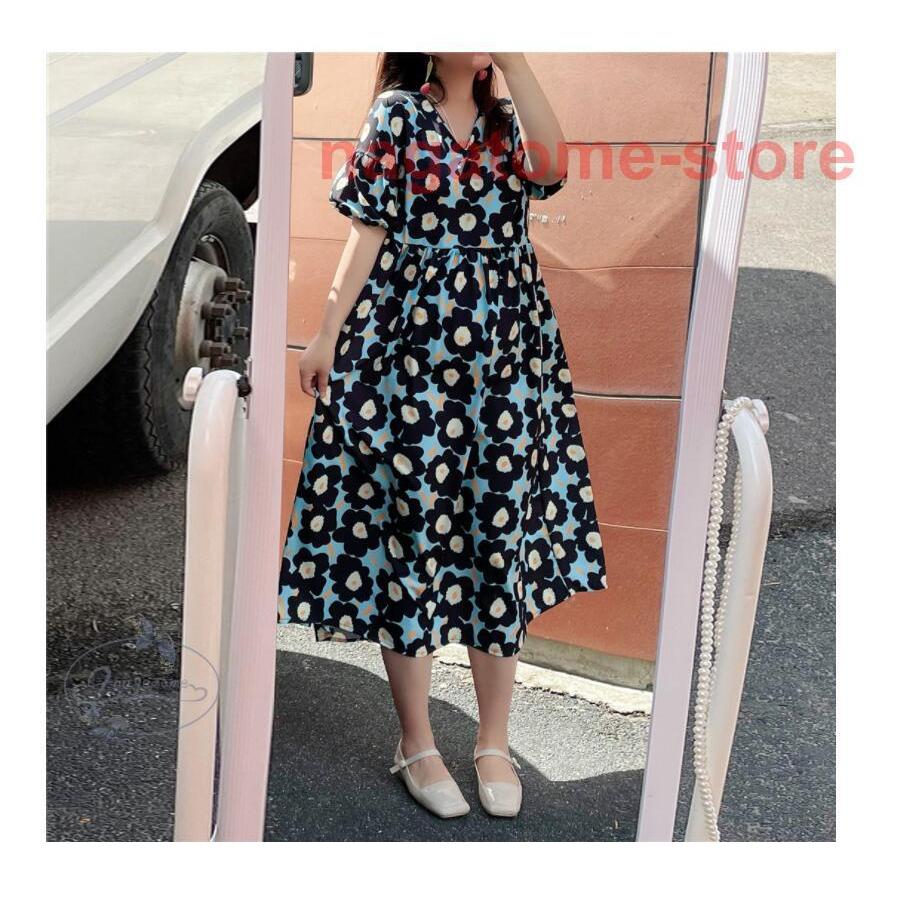 ワンピース ロング Vネック 花柄 マリメッコ ゆったり感 お出かけ フェミニン おしゃれ ブルー ブラック可愛い 魅力的 母親 モダン Ng0 Gmzh196 永留幹也 通販 Yahoo ショッピング