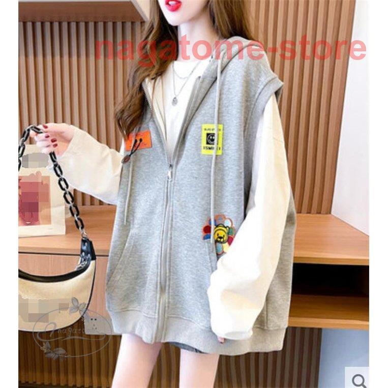 ベスト レディース ジレ 前開 パーカー フード付き ジレベスト ノースリーブ 洋服 春服 アウター カジュアル 代
