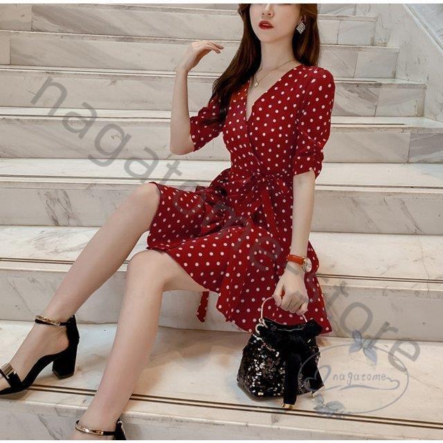 ワンピース レディース 夏 フェミニン 新作 夏服 夏コーデ ドッド柄 ティアードワンピース 半袖ワンピース カシュクール ミニ丈 Vネック 大人可愛い シンプル Yragyfsaay ワンピース チュニック Cyaidaho Org