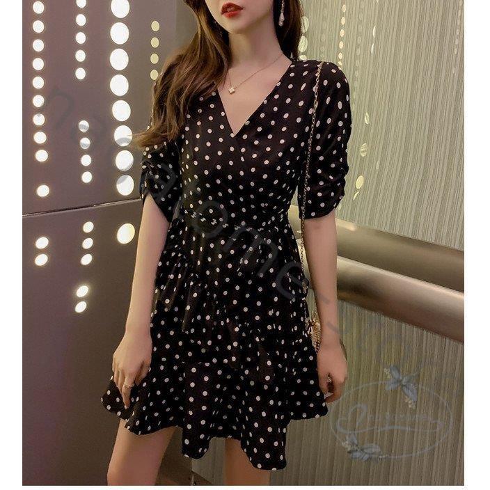 ワンピース レディース 夏 フェミニン 新作 夏服 夏コーデ ドッド柄 ティアードワンピース 半袖ワンピース カシュクール ミニ丈 Vネック 大人可愛い シンプル Yragyfsaay ワンピース チュニック Cyaidaho Org