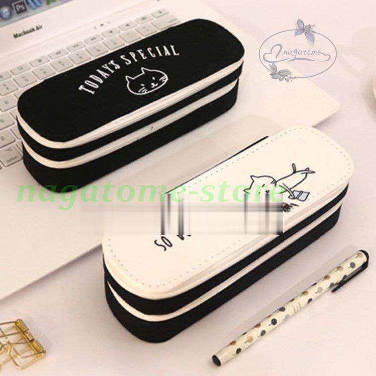 ペンケース 筆箱 ペン入れ 筆記用具入れ 猫 ネコ 文字 イラスト 可愛い チャック 2段 2収納 学生 学校 雑貨 Nt1124 Stwj9 永留幹也 通販 Yahoo ショッピング