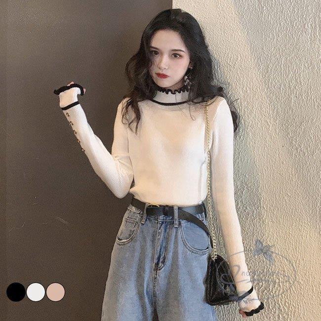 ニットセーター レディース 秋冬 セーター ニット 女性用 プルオーバー ボタン付き 長袖 セーター フレア トップス カジュアル オシャレ 激安通販の