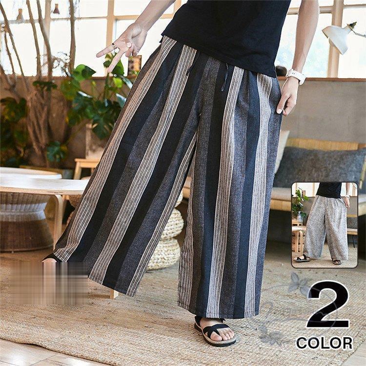 サルエルパンツ リネンパンツ ワイドパンツ メンズ 涼しいズボン 麻ズボン 麻 ゆったり ストライプ柄 夏ズボン メンズファッション サルエルパンツ サイズ Xl Www Bollywoodpapa Com