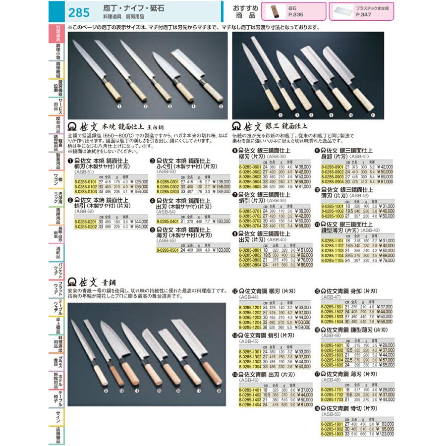 ＳＡ佐文 本焼鏡面仕上 薄刃 木製サヤ ２４cmの画像