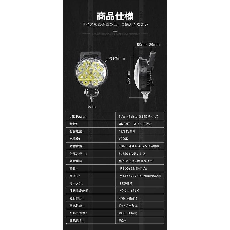 20台　1ケーススイッチ付き　ワークライト　12v　PCレンズ　24v　led作業灯　led作業灯　led作業灯　36w12連LEDワークラ