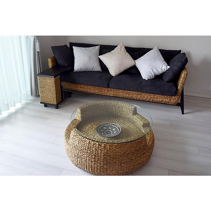 サイドテーブル キャスター付き高品質ウォーターヒヤシンス アジアン