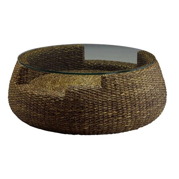 アジアン家具！天然素材リゾートガラスローテーブル TA-2662 アジアンリゾート風ローテーブル｜100cm屋外で使える