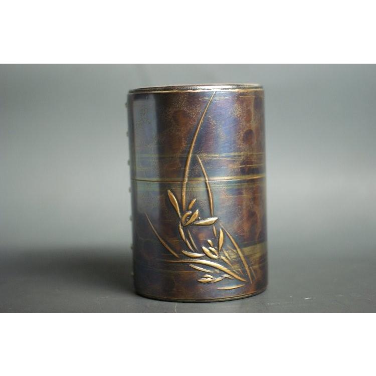 代引不可 茶筒 銅器 鋲止 風紋 蘭 六半斤 鎚起工房 清雅堂 茶器 鍛金 贈答 おしゃれ プレゼント 工芸品 日本製 鎌倉清雅堂 人気ブランドを Kuljic Com