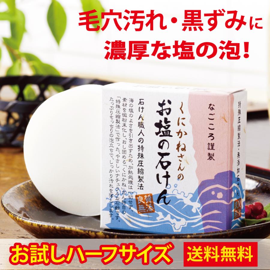 送料無料 固形石鹸 くにかねさんのお塩の石けんお試しハーフサイズ 塩