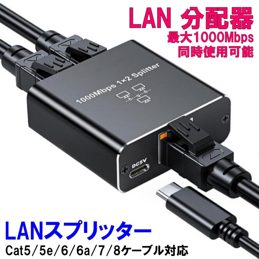 LAN 分配器 2台同時使用 1000Mbps 1Gbps lan分配器 2分配 二股 同時 