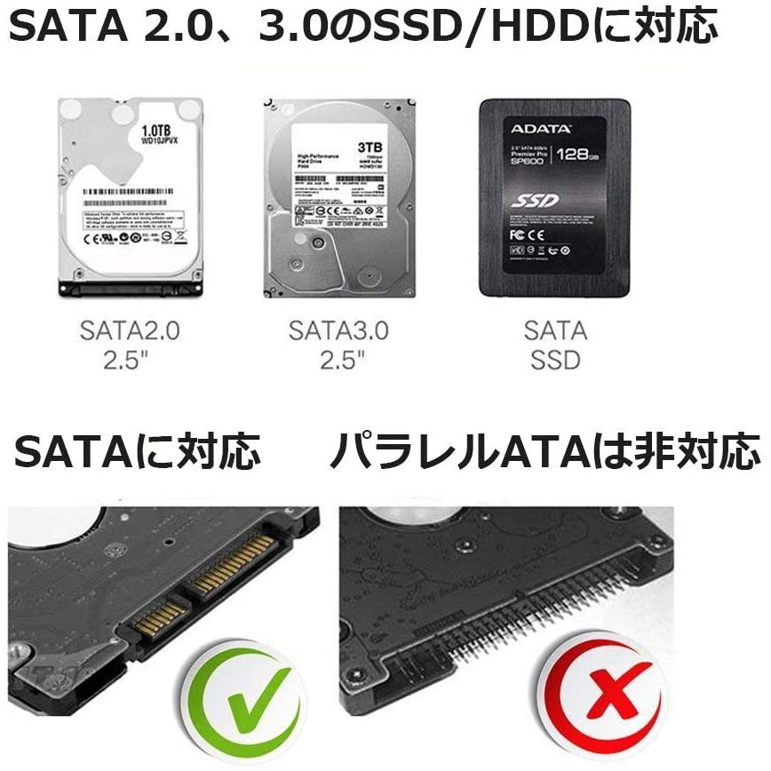 2.5インチ HDD SSD 外付けケース USB3.0 SSD 透明 クリア ブラック SATA3.0 ハードディスク 5Gbps 高速データ転送 UASP対応 3TB 電源不要 ポータブル ドライ｜nagomi-company｜05