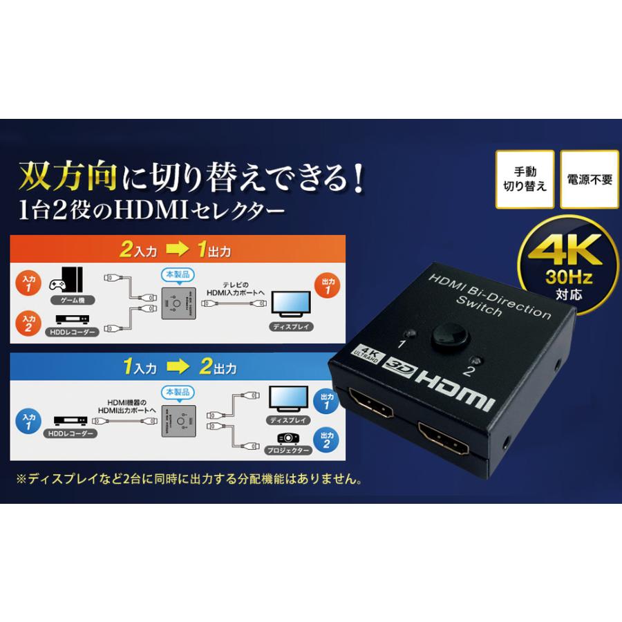 Hdmi切替器 分配器 双方向セレクター 4k 1080p対応 1入力2出力 2入力1出力 電源不要 手動切り替え器 Switch スイッチ 店内全品対象 Xbox ゲーム機 Ps5 Ps4 Hdt 液晶テレビ対応