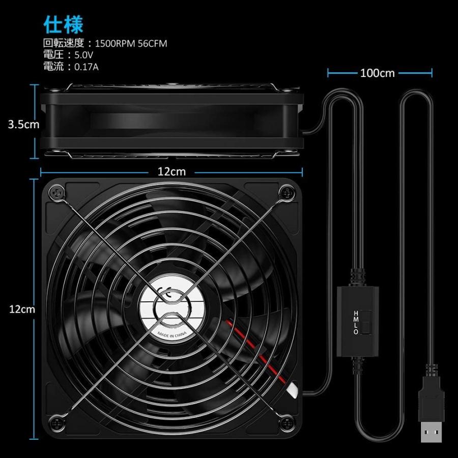 USB ファン 12cm 2連 静音 3段階風量調節 冷却クーラー 小型 USB 扇風機 PC 冷却ファン ボールベアリングモータ採用 5V 長寿命 ダブル 送風機 薄型｜nagomi-company｜06