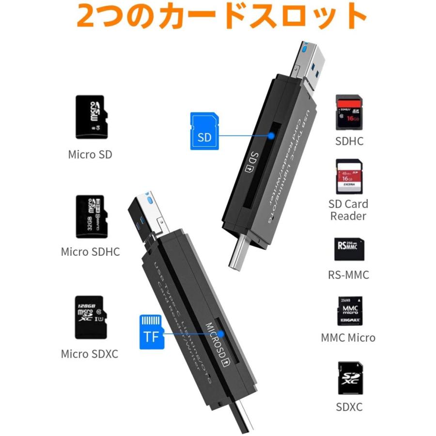 SDカードリーダー iPhone iPad Android Lightning Windows Macbook パソコン タブレット OTG Type-c USB Micro USB 4in1 アイフォン アイパッド アンドロイド｜nagomi-company｜07