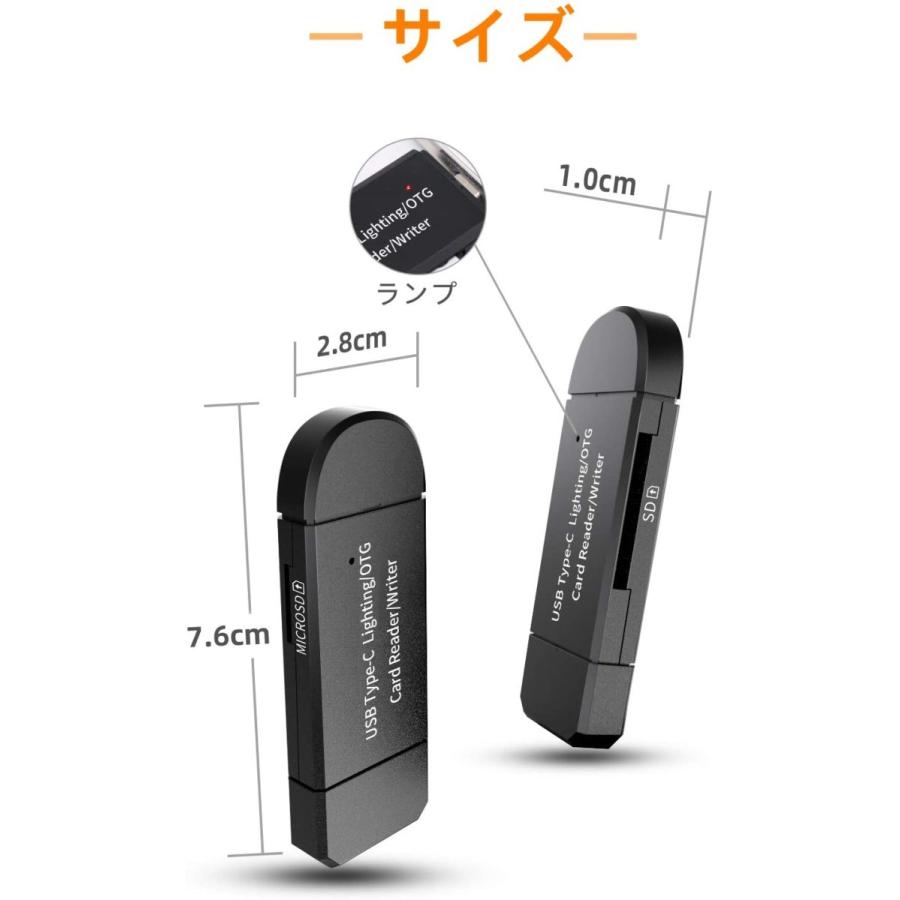 SDカードリーダー iPhone iPad Android Lightning Windows Macbook パソコン タブレット OTG Type-c USB Micro USB 4in1 アイフォン アイパッド アンドロイド｜nagomi-company｜08