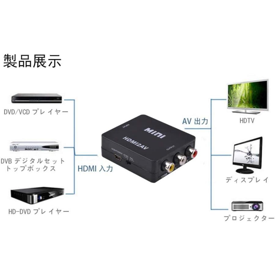 HDMI to RCA 変換 アダプター コンバーター アナログAV コンポジット 1080P 対応 PAL NTSC 切り替え 音声出力 車 ゲーム カーナビ テレビ PS4 PS5 スイッチ｜nagomi-company｜02