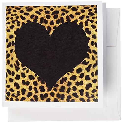 Janna Salak Designsプリントとパターン???パンクロカビリーチーターアニマルプリント黒ハート???グリーティングカード Set of