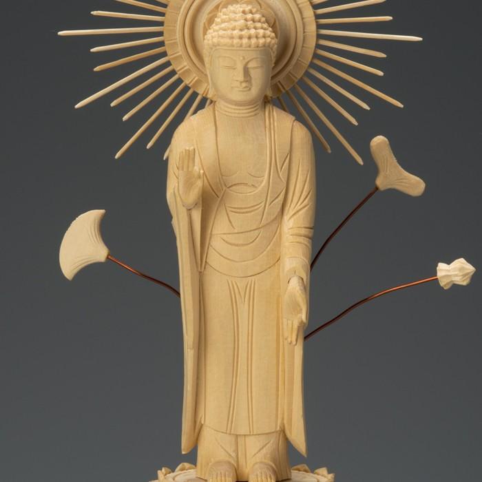 仏像 桧木 阿弥陀如来 立像 八角台座 東型光背 3.0寸 真宗大谷派 仏像 桧木 阿弥陀如来 立像 八角台座 東型光背 3.0寸 真宗大谷派