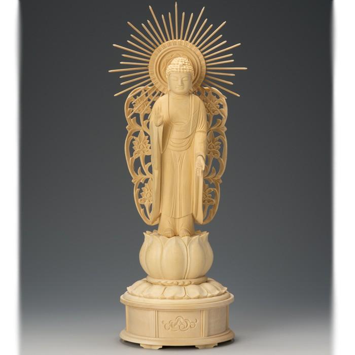 仏像 仏像 桧木 阿弥陀如来 立像 蓮華台座 西型 3.0寸 浄土真宗本願寺