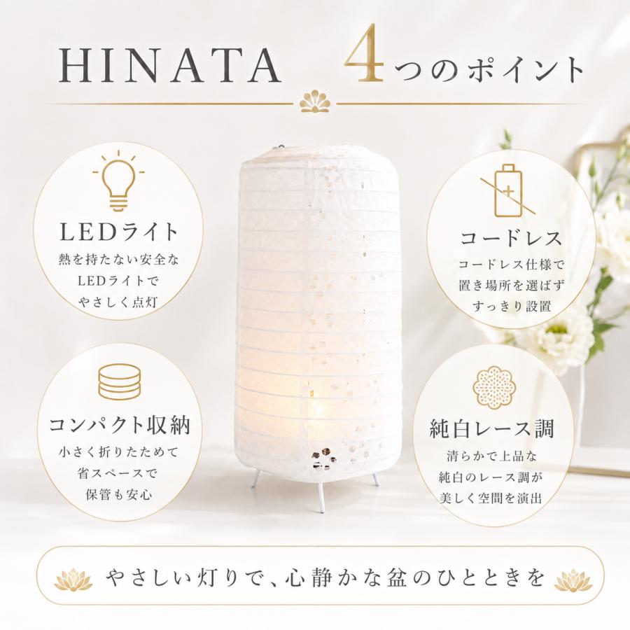 モダン ミニ 盆提灯 「HINATA」 白提灯 白紋天 LED コードレス お盆