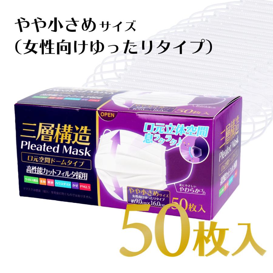 iiもの本舗 三層構造 口元空間ドーム型マスク やや小さめサイズ 50枚