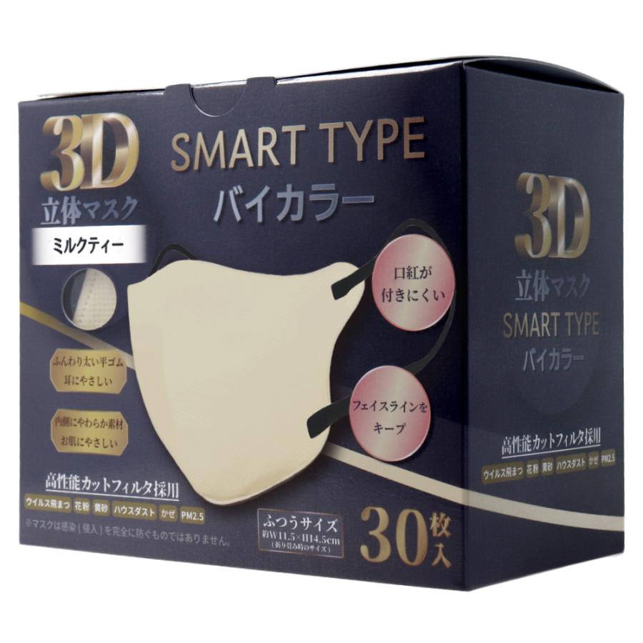 iiもの本舗 3D立体マスク スマートタイプ バイカラー ミルクティー ふつうサイズ 30枚入り X8箱｜nagomishop｜02