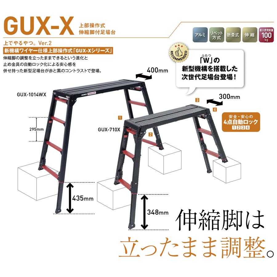 アルインコ 上部操作式伸縮脚付足場台 2段 GUX-710X : kt0194 アルインコ 上部操作式伸縮脚付足場台 2段 GUX-710X : kt0194