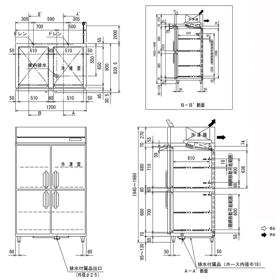 フクシマガリレイ 業務用タテ型冷凍冷蔵庫 GRD-121PDX 冷蔵778L/冷凍 