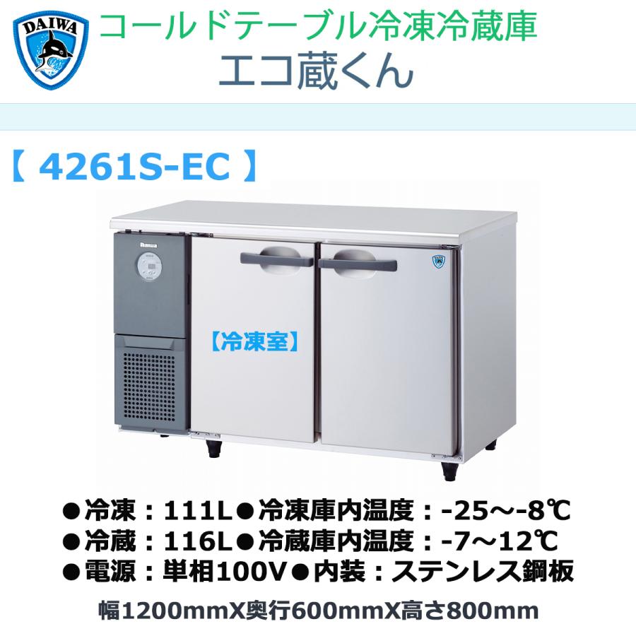 業務用ヨコ型冷凍冷蔵庫 大和冷機 エコ蔵くん 4261S-EC 冷凍111L/冷蔵