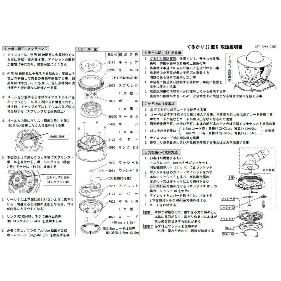 プロ仕様ぐるがり22型Kナイロンカッター （リングK3採用、3.5mm,4mm
