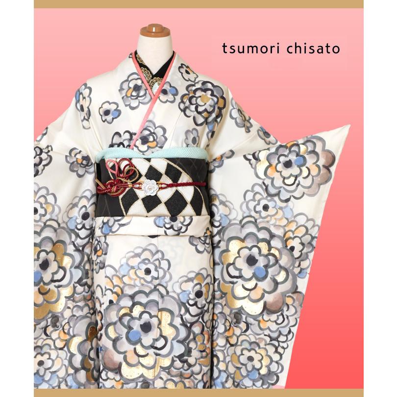 レンタル ふりそで 結婚式 振袖 レンタル フルセットレンタル レトロ ツモリチサト tsumori chisato モダン 白色ピンク系花刺繍振袖レンタル 着物｜nagoya-kashiisyo｜02