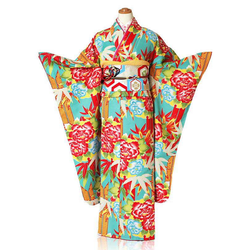 レンタル ふりそで 結婚式 振袖 レンタル フルセットレンタル レトロ キスミス 玉城ティナ モダン 牡丹笹水色系振袖レンタル 着物 Yahnt 名古屋貸衣装 通販 Yahoo ショッピング