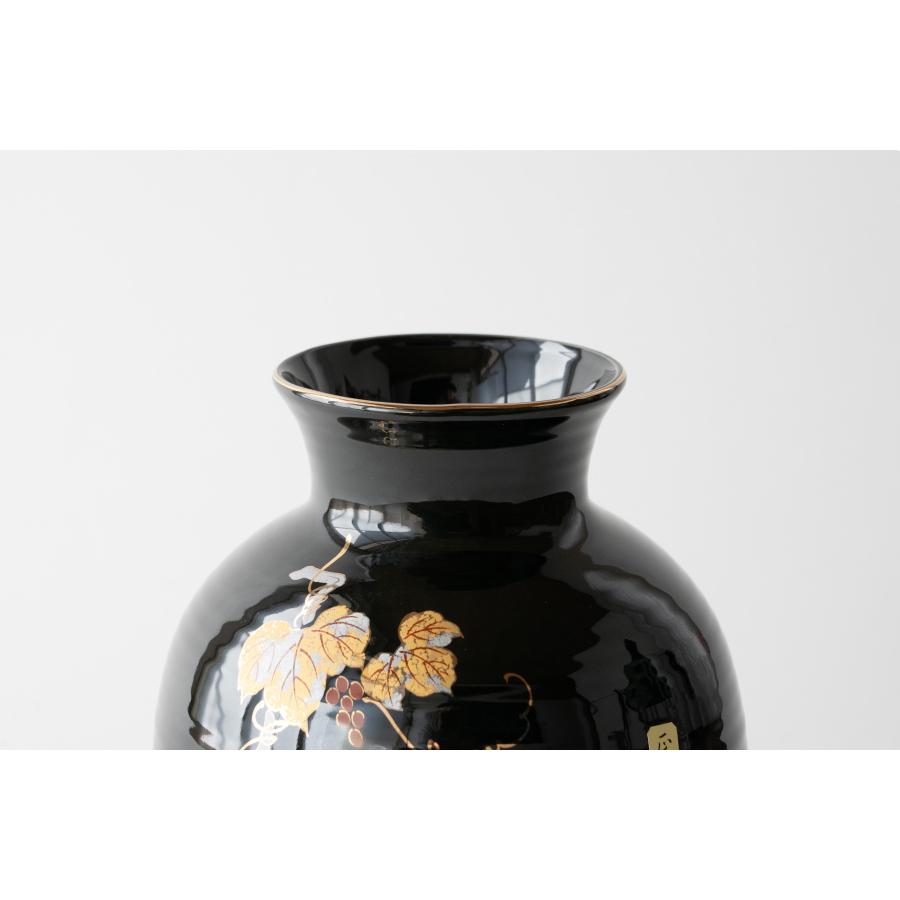 仏間 花瓶 壺型 山ぶどう 8号 陶器 おしゃれ 23.5センチ モダン 花器