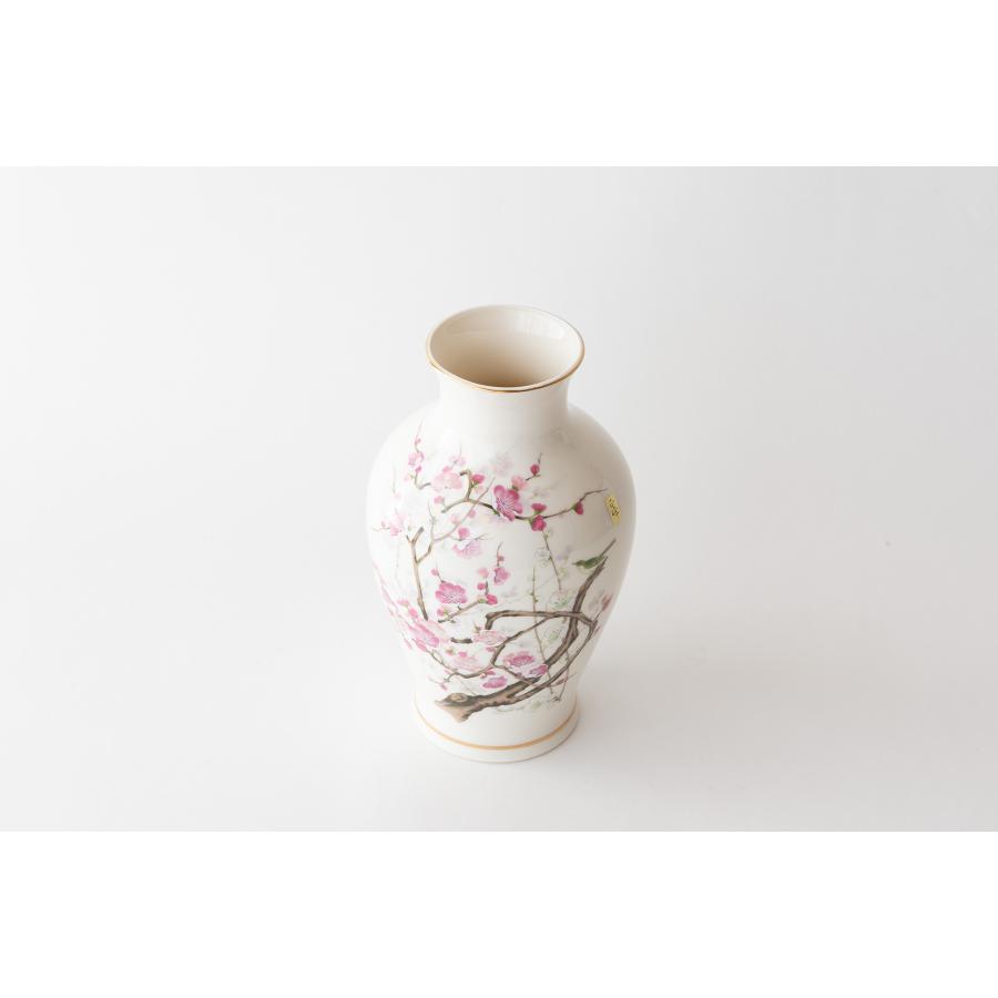 仏間 花瓶 壺型 梅に鳥 10号 陶器 華やか 30.5センチ 1尺 伝統的 花器