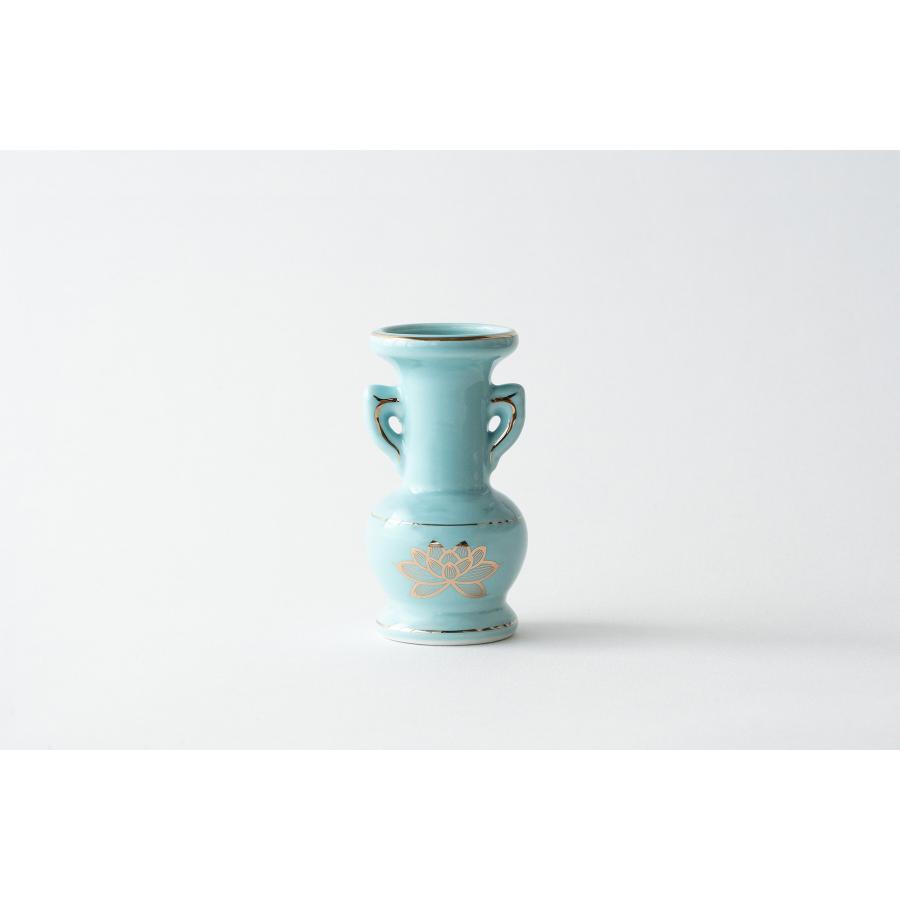 仏花瓶 青磁 金蓮 4号 陶器 金付 11センチ 伝統的 花立 ミニ 花瓶