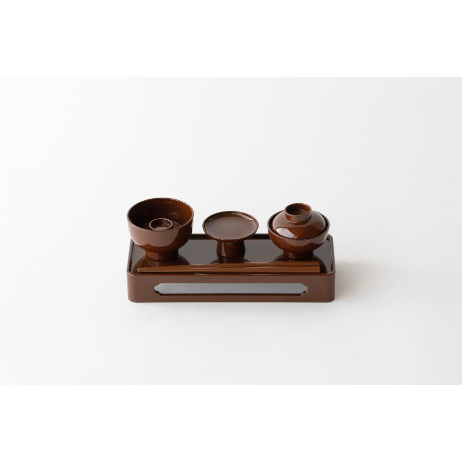 仏膳セット 略式 茶色 樹脂製 コンパクト 19.5センチ モダン 仏器膳