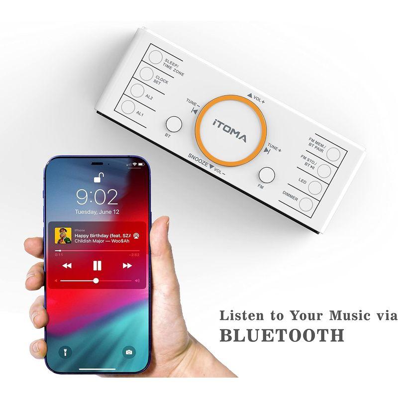 目覚まし時計ラジオ、ブルートゥース、FMラジオ、デュアルアラーム、スリープタイマー、スヌーズ、自動＆手動調光、USBポート、ナイトライト付き｜naha｜05