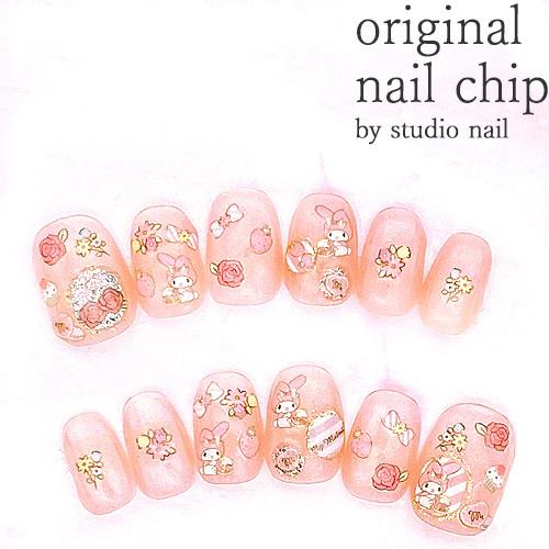 即納 メール便送料無料 ネイルチップ ショート ジェルコーティング付き マイメロ クリアピンク フラワー 12枚入 ラウンドs E スタジオネイル 通販 Yahoo ショッピング