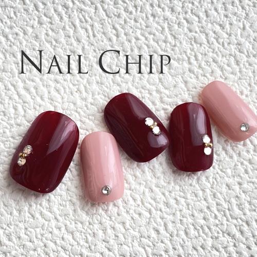 即納 メール便送料無料 ネイルチップ ショート ジェルコーティング付き ボルドー レッド スモークピンク スワロ スタッズ ラウンドm E スタジオネイル 通販 Yahoo ショッピング